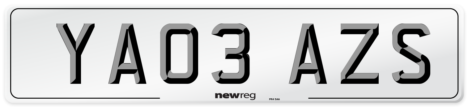 YA03 AZS Number Plate from New Reg